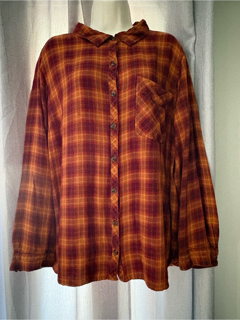 Plaid Button Down Shirt by Terra & Sky 3X Fall Flannel Shacket Warm Cabincore To
